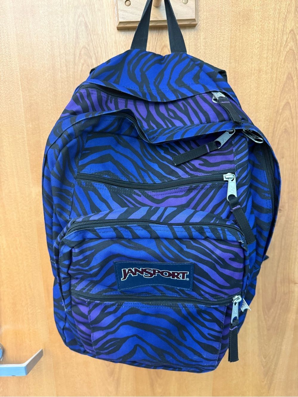 JanSport Big Student Backpack - Blue & Purple Zebra Print Y2K-adult/teen